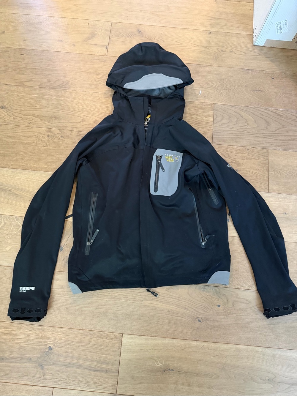 Mountain Hard Wear Balance Black Hooded Softshell Jacket with Gray Accents